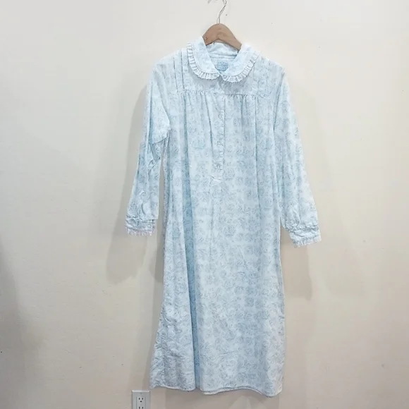 Lanz Of Salzburg Blue And White Blue Nordic Tyrolean Peter Pan Nightgown - S - Picture 5 of 8